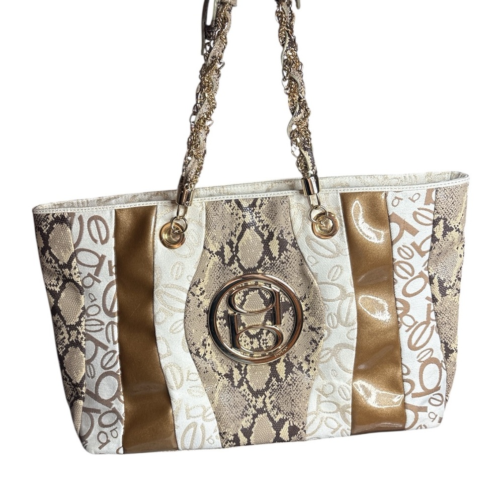 Bebe large patchwork snakeskin tote bag